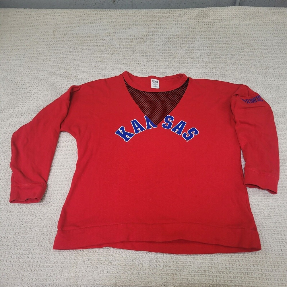 Kansas Jayhawks Shirt‎ Womens Large Red Blue PINK Victoria's Secret Blouse Univ.